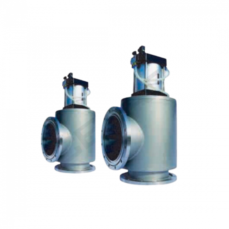 Клапан высоковакуумный угловой большого размера GDQ-S500(B), LF-500 пневматическийпривод, герметизация сильфоном, нержавеющая сталь 304, CBVAC